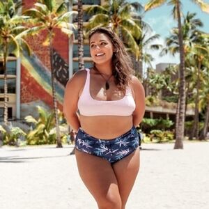 NWT High Waist Ruched Full Coverage Womens Swimsuit Bikini Bottom in Blu…